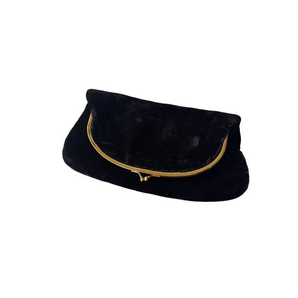 VINTAGE Coblentz Black FOLDOVER Clutch Frame Kisslock Velvet Fully Lined Gold - Picture 2 of 11